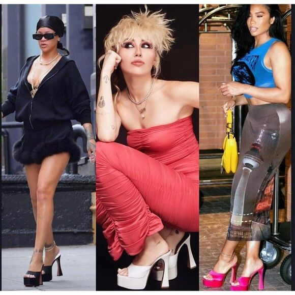 NEW AMINA MUADDI Dalida Blue Denim Square Open Toe Platform Pumps Size E… - Picture 2 of 12